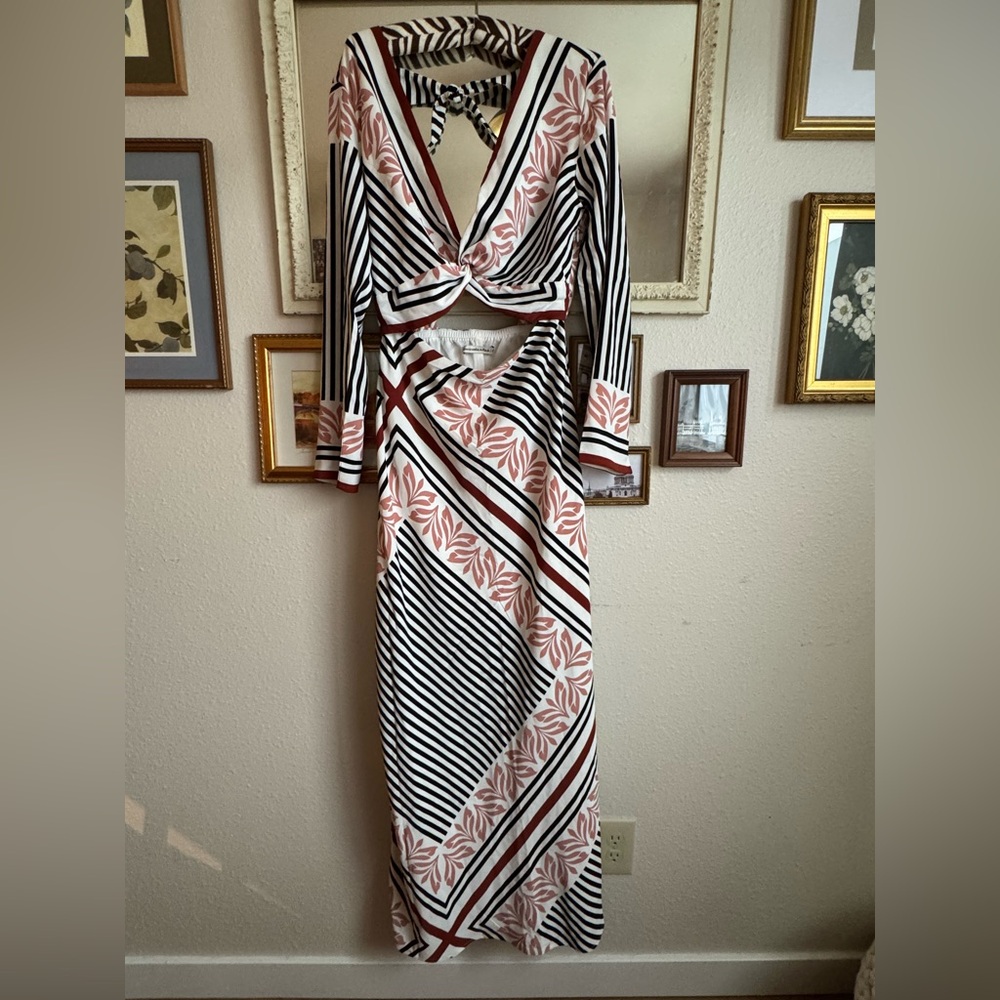 NWT: Abercrombie & Fitch Black, White and Dusty Pink Striped & Floral Maxi Dress